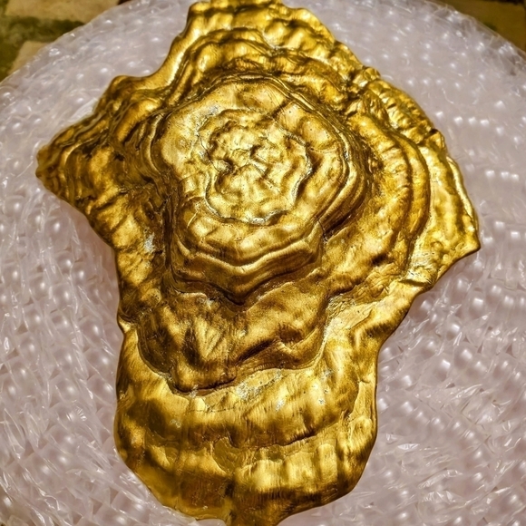 $10 CUT - 14" x 11" Turkish Glass, Clam Shell Hand Painted W/ Gold & Wood Bark - Picture 6 of 12